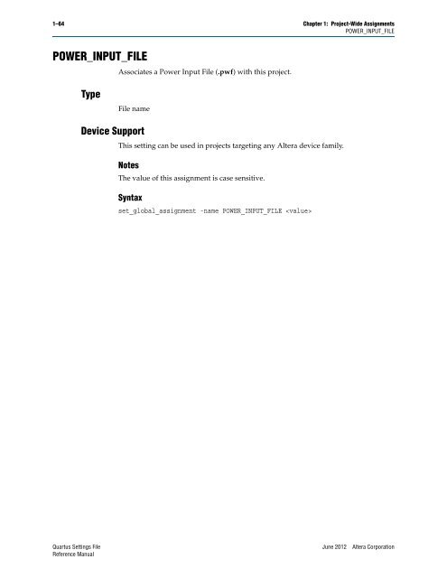 Quartus II Settings File Reference Manual - Altera