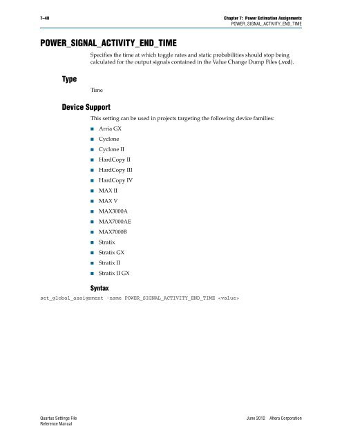 Quartus II Settings File Reference Manual - Altera