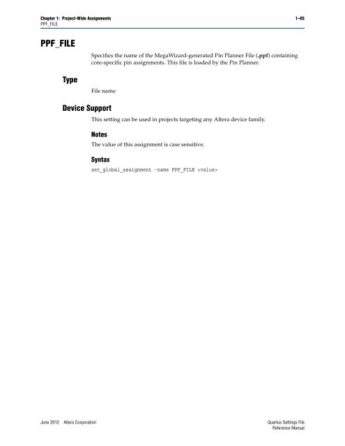 Quartus II Settings File Reference Manual - Altera