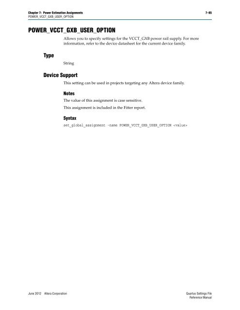 Quartus II Settings File Reference Manual - Altera