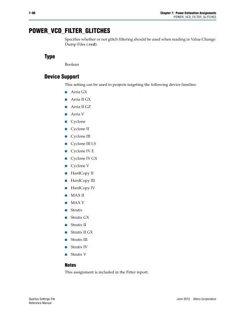 Quartus II Settings File Reference Manual - Altera