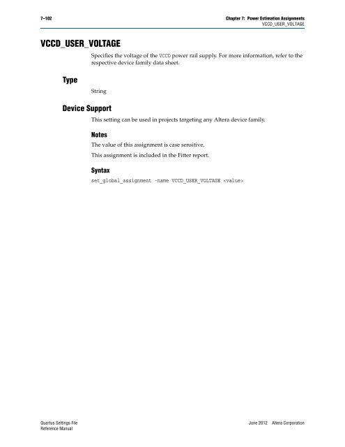 Quartus II Settings File Reference Manual - Altera