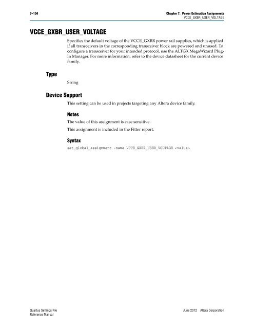 Quartus II Settings File Reference Manual - Altera