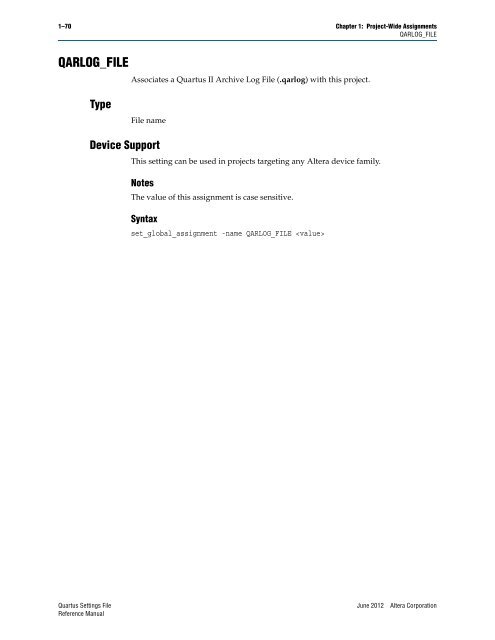 Quartus II Settings File Reference Manual - Altera