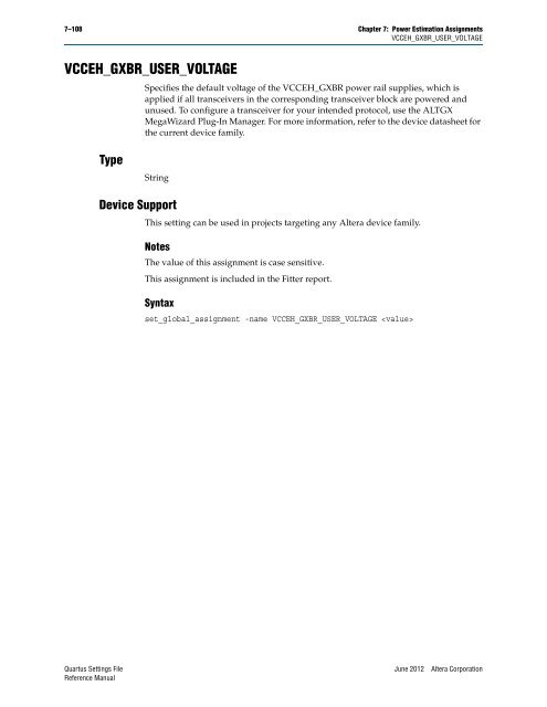 Quartus II Settings File Reference Manual - Altera