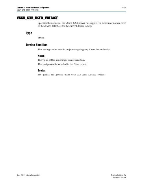 Quartus II Settings File Reference Manual - Altera
