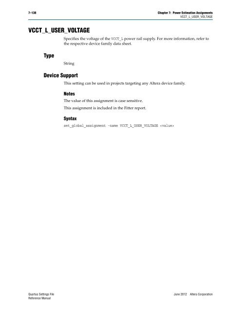 Quartus II Settings File Reference Manual - Altera