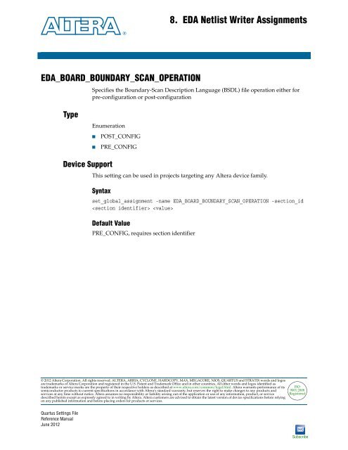 Quartus II Settings File Reference Manual - Altera