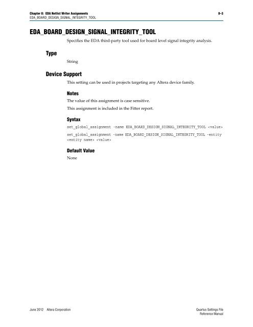 Quartus II Settings File Reference Manual - Altera