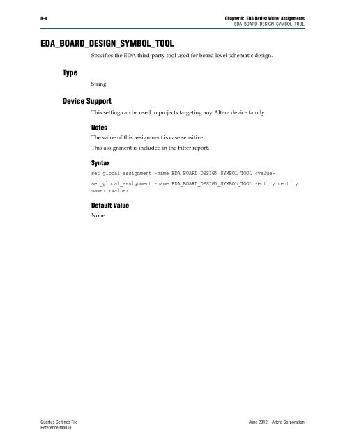 Quartus II Settings File Reference Manual - Altera