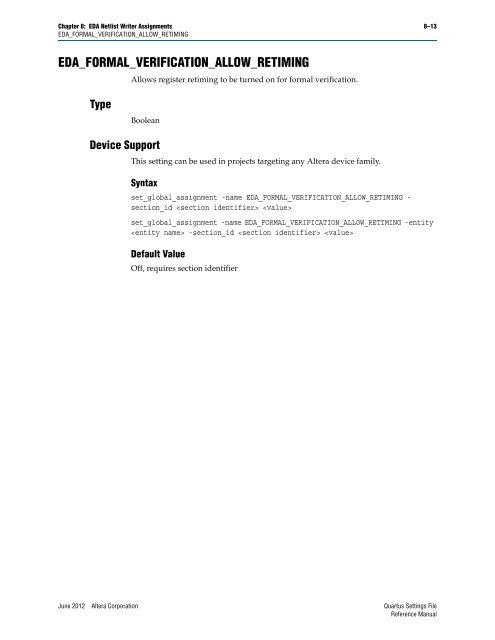 Quartus II Settings File Reference Manual - Altera