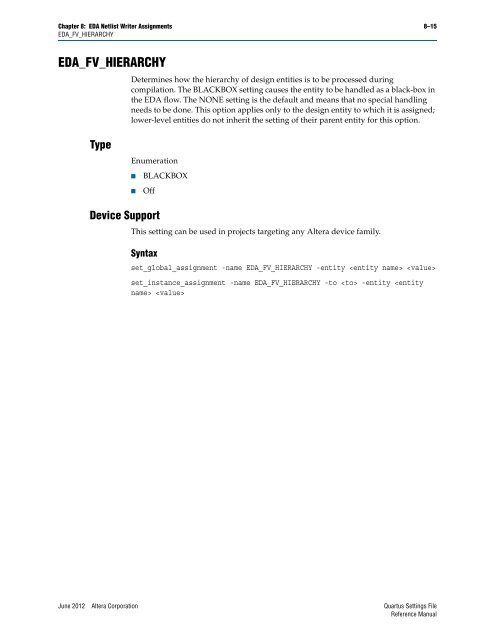 Quartus II Settings File Reference Manual - Altera