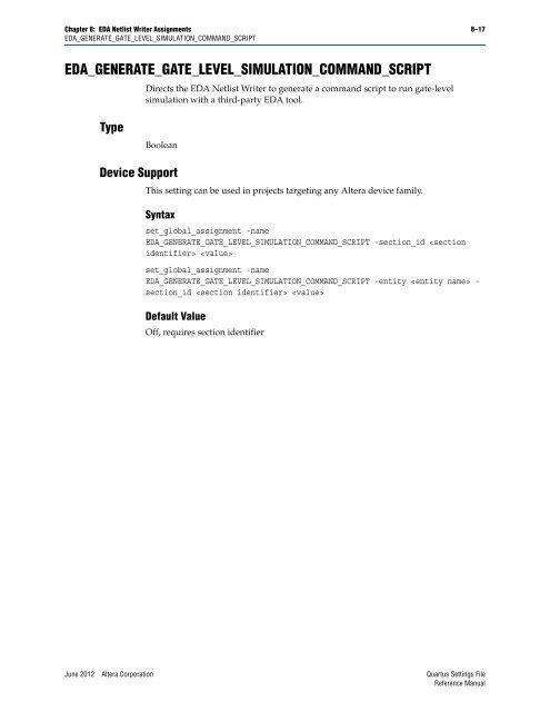 Quartus II Settings File Reference Manual - Altera