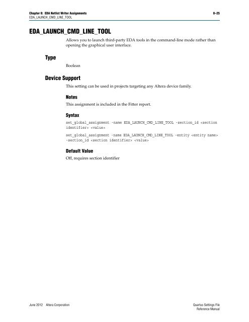 Quartus II Settings File Reference Manual - Altera