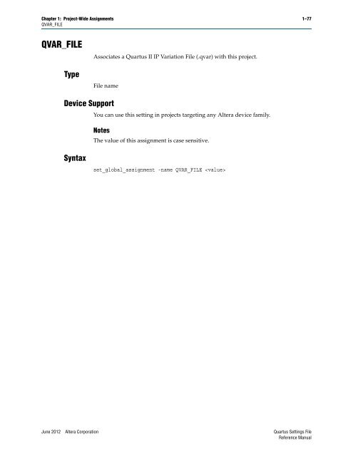 Quartus II Settings File Reference Manual - Altera