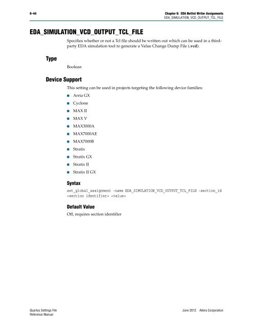 Quartus II Settings File Reference Manual - Altera