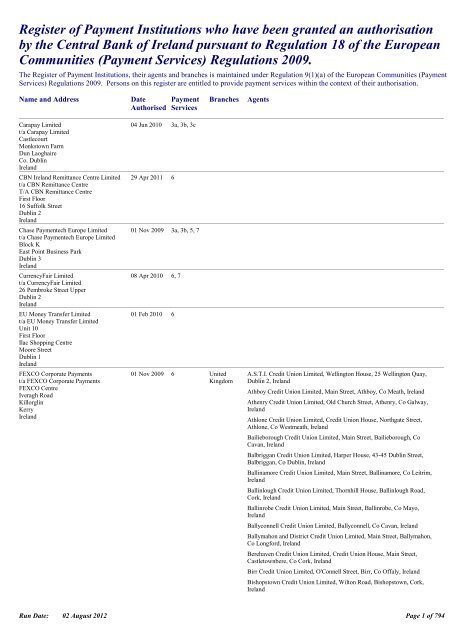 Register of Payment Institutions who have been ... - Better Regulation