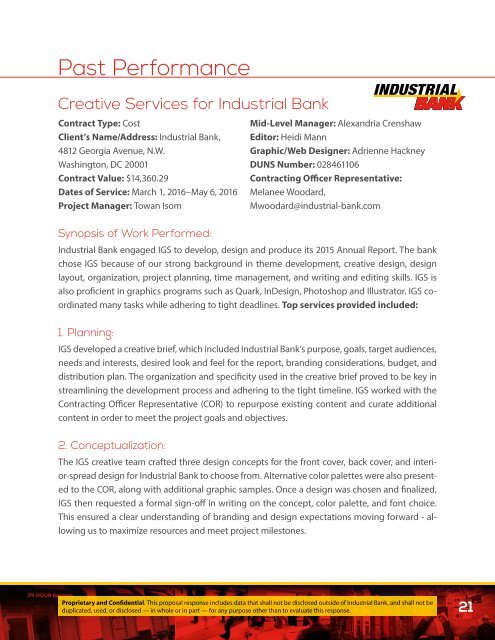 IGS Proposal Industrial Bank Volume 2: Corporate Experience