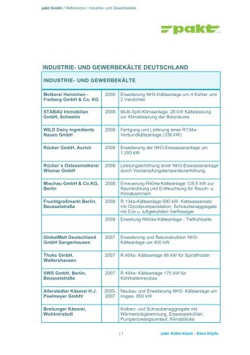 Referenzen / Industrie- und Gewerbekälte - pakt GmbH