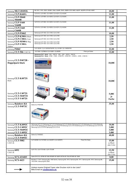 Ankaufliste Ankauf volle Toner, Patronen, buy, sell, unused, empty, cartridges, virgin, OEM, remaining stock, stocklist Tonerkartuschen, Tonerpatronen, Druckerpatronen, Tintenpatronen Tonerpatronen Tonercadriges Verkauf An- und Verkauf