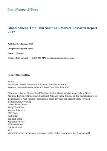 Global Silicon Thin Film Solar Cell Market Research Report 2017