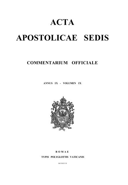 ACTA APOSTOLICAE SEDIS COMMENTARIUM ... - La Santa Sede