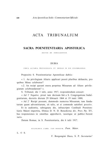 ACTA APOSTOLICAE SEDIS COMMENTARIUM ... - La Santa Sede