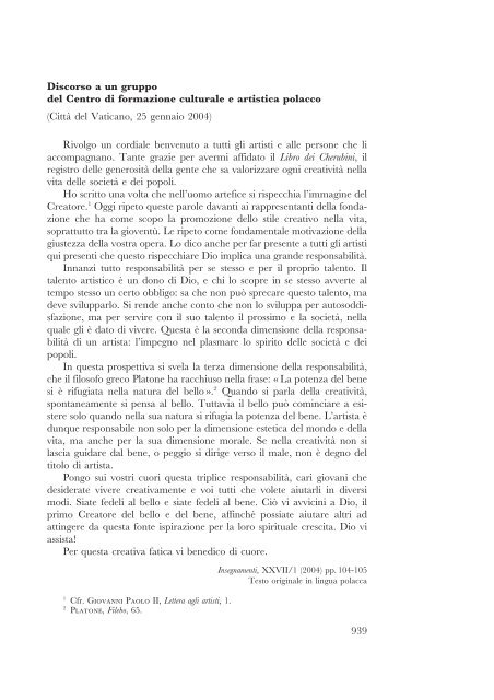 arte e beni culturali negli insegnamenti di giovanni paolo ii