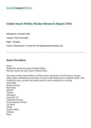Global Snack Pellets Market Research Report 2016