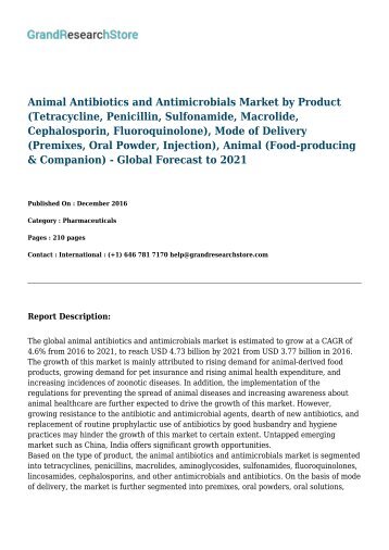 Animal Antibiotics and Antimicrobials Market - Global Forecast to 2021 