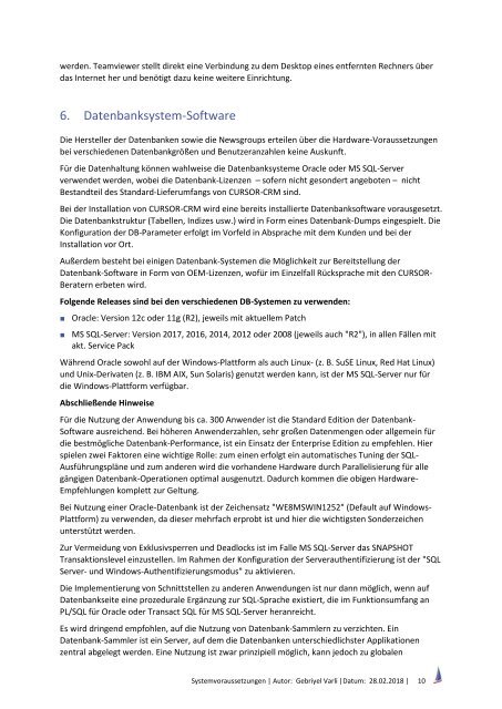 Systemvoraussetzungen Version 2018.1