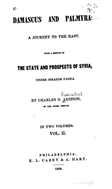 Damascus and Palmyra by C. G. Addison (1838)