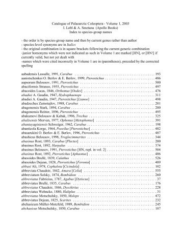 Catalogue of Palaearctic Coleoptera - Volume 1, 2003 I - Apollo Books