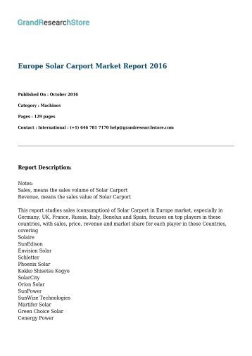 Europe Solar Carport Market Report 2017 