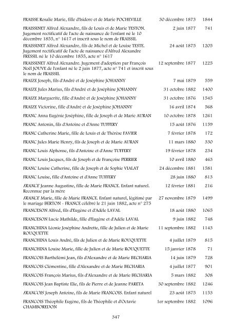 table des naissances 1873-1882 - Nîmes