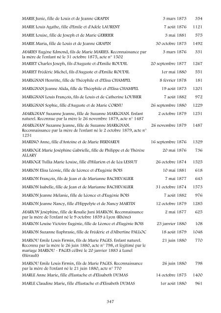 table des naissances 1873-1882 - Nîmes