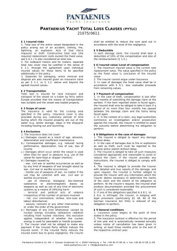 PANTAENIUS YACHT TOTAL LOSS CLAUSES (PYTLC)