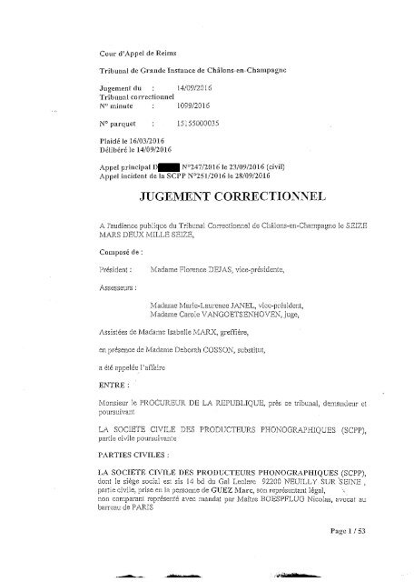 JUGEMENT DU TRIBUNAL CORRECTIONNEL