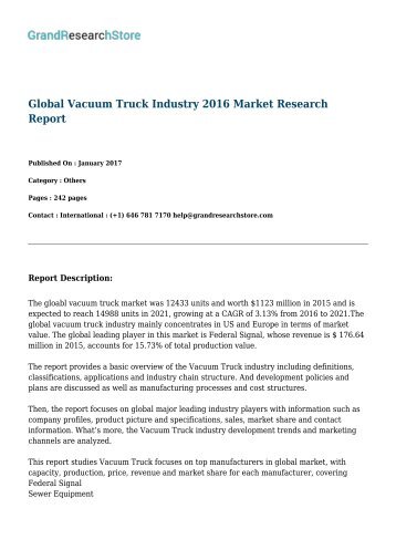 Global Vacuum Truck Industry 2016 Market Research Report 