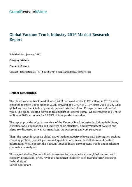 Global Vacuum Truck Industry 2016 Market Research Report 