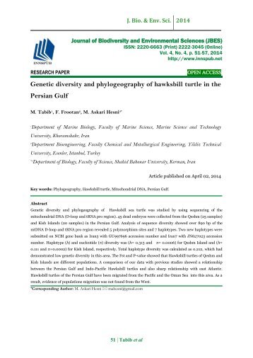 Genetic diversity and phylogeography of hawksbill turtle in the Persian Gulf