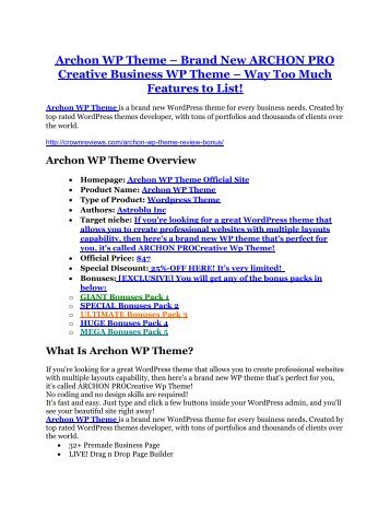 Archon WP Theme review in detail and (FREE) $21400 bonus