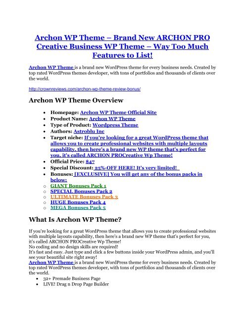 Archon WP Theme review in detail and (FREE) $21400 bonus