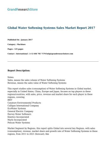 Global Water Softening Systems Sales Market Report 2017