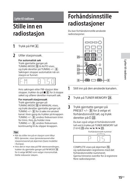 Sony CMT-SBT20 - CMT-SBT20 Istruzioni per l'uso Norvegese