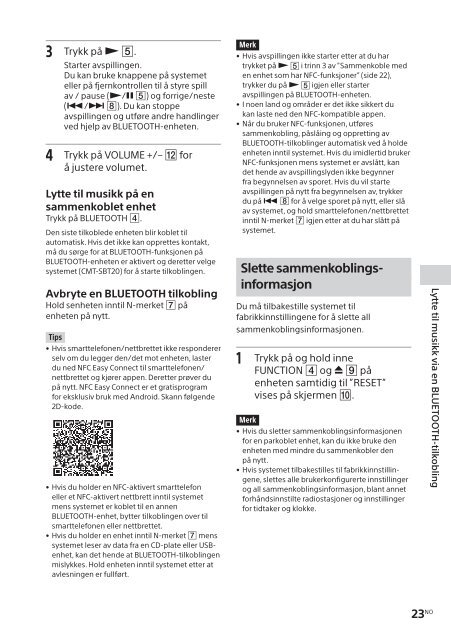 Sony CMT-SBT20 - CMT-SBT20 Istruzioni per l'uso Norvegese