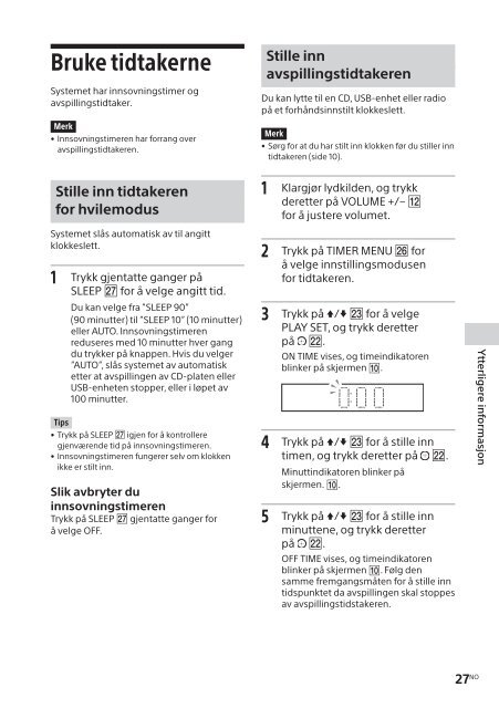 Sony CMT-SBT20 - CMT-SBT20 Istruzioni per l'uso Norvegese