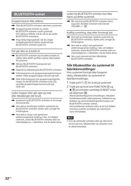 Sony CMT-SBT20 - CMT-SBT20 Istruzioni per l'uso Norvegese