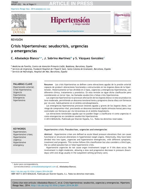 Hipertensión asintomática en urgencias