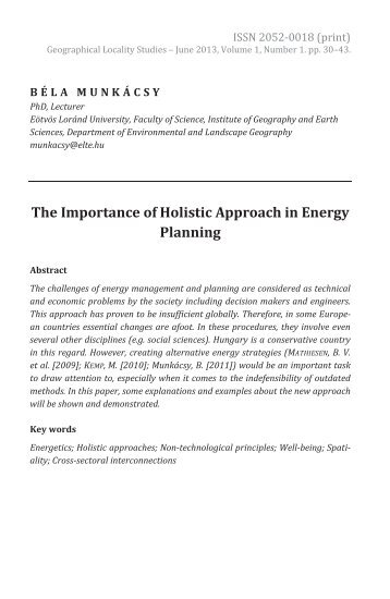 Béla Munkácsy: The Importance of Holistic Approach in Energy Planning